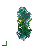 PDB entry 3tbf coloured by chain, side view.