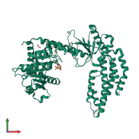 PDB entry 3tbk coloured by chain, front view.
