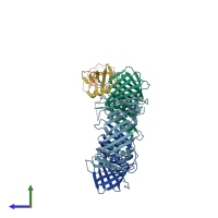 PDB entry 3tbl coloured by chain, side view.
