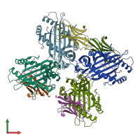 PDB entry 3tbt coloured by chain, front view.