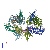 PDB entry 3tbv coloured by chain, top view.