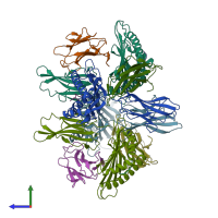 PDB entry 3tbw coloured by chain, side view.
