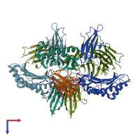 PDB entry 3tbw coloured by chain, top view.