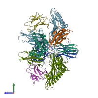 PDB entry 3tby coloured by chain, side view.