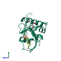 PDB entry 3tc5 coloured by chain, side view.