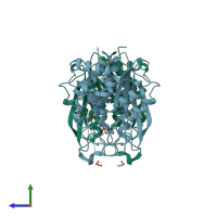 PDB entry 3tc8 coloured by chain, side view.