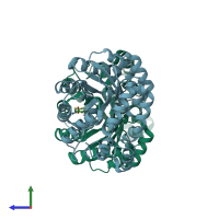 PDB entry 3tce coloured by chain, side view.