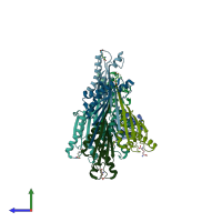 PDB entry 3td4 coloured by chain, side view.