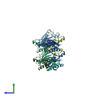 PDB entry 3td5 coloured by chain, side view.
