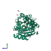 PDB entry 3td9 coloured by chain, side view.