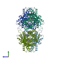 PDB entry 3tda coloured by chain, side view.