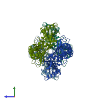 PDB entry 3tde coloured by chain, side view.