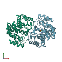 PDB entry 3tdf coloured by chain, front view.