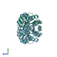 PDB entry 3tdf coloured by chain, side view.