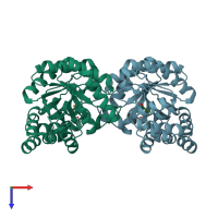 PDB entry 3tdf coloured by chain, top view.