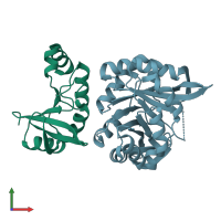 PDB entry 3tdn coloured by chain, front view.