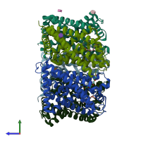 PDB entry 3tdo coloured by chain, side view.