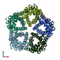 PDB entry 3tdp coloured by chain, front view.