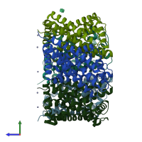 PDB entry 3tdp coloured by chain, side view.