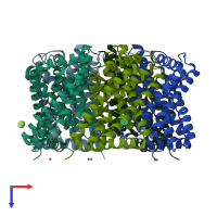 PDB entry 3tdp coloured by chain, top view.