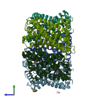 PDB entry 3tds coloured by chain, side view.