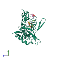 PDB entry 3tdt coloured by chain, side view.