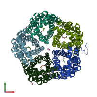PDB entry 3tdx coloured by chain, front view.