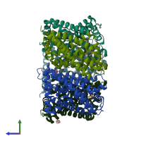 PDB entry 3tdx coloured by chain, side view.