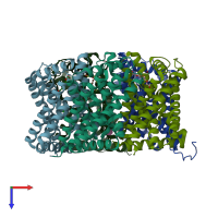 PDB entry 3tdx coloured by chain, top view.