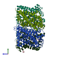 PDB entry 3te1 coloured by chain, side view.