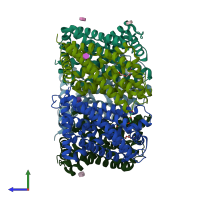 PDB entry 3te2 coloured by chain, side view.