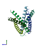 PDB entry 3te3 coloured by chain, side view.