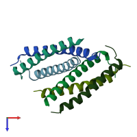 PDB entry 3te3 coloured by chain, top view.
