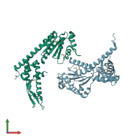 PDB entry 3te6 coloured by chain, front view.