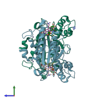 PDB entry 3te7 coloured by chain, side view.