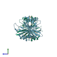 PDB entry 3teb coloured by chain, side view.