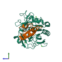 PDB entry 3tec coloured by chain, side view.