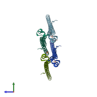 PDB entry 3teq coloured by chain, side view.