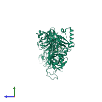 PDB entry 3tew coloured by chain, side view.