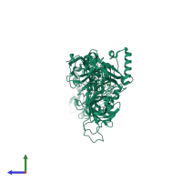PDB entry 3tey coloured by chain, side view.