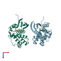 PDB entry 3tf0 coloured by chain, top view.