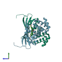 PDB entry 3tf1 coloured by chain, side view.