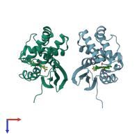 PDB entry 3tf1 coloured by chain, top view.
