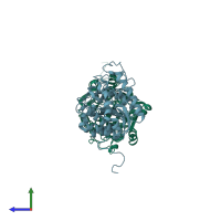 PDB entry 3tf3 coloured by chain, side view.