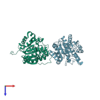 PDB entry 3tf3 coloured by chain, top view.