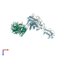 PDB entry 3tf4 coloured by chain, top view.