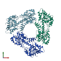 PDB entry 3tf5 coloured by chain, front view.