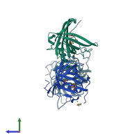 PDB entry 3tf6 coloured by chain, side view.