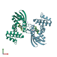 PDB entry 3tf8 coloured by chain, front view.