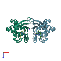 PDB entry 3tf8 coloured by chain, top view.
